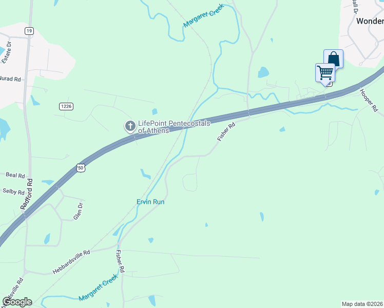 map of restaurants, bars, coffee shops, grocery stores, and more near 5911 University Heights Drive in Athens