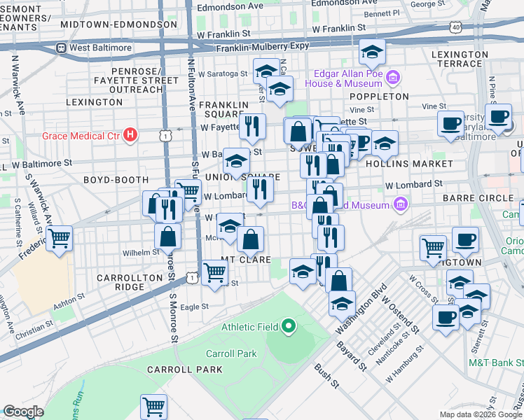 map of restaurants, bars, coffee shops, grocery stores, and more near 101 Independence Avenue Southeast in Washington