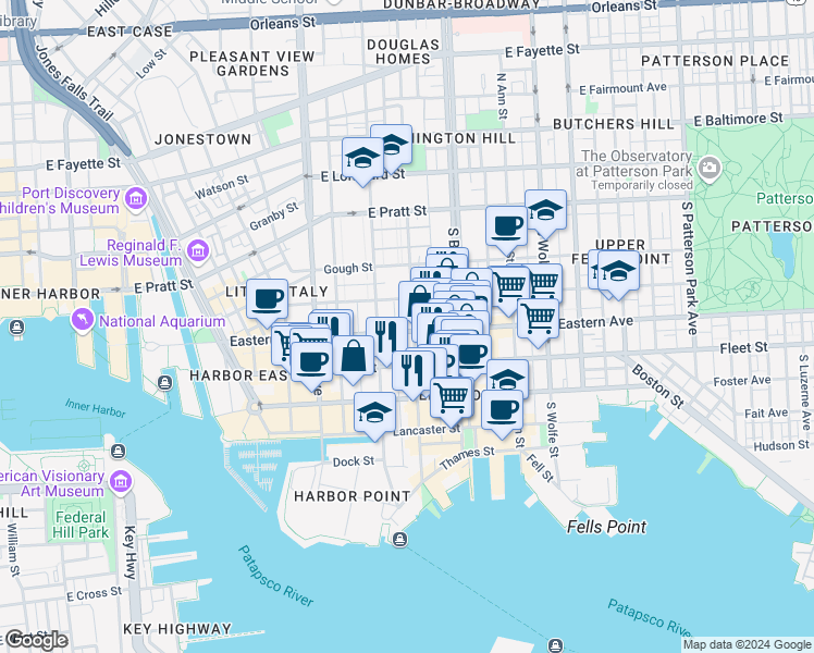 map of restaurants, bars, coffee shops, grocery stores, and more near 101 Independence Avenue Southeast in Washington