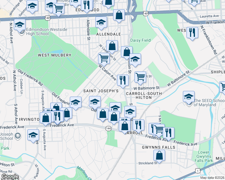 map of restaurants, bars, coffee shops, grocery stores, and more near 43 South Morley Street in Baltimore