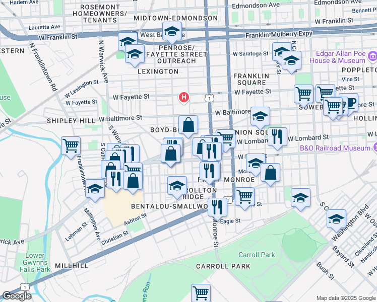 map of restaurants, bars, coffee shops, grocery stores, and more near 101 Independence Avenue Southeast in Washington