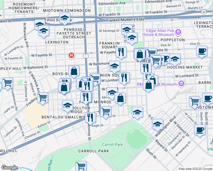 map of restaurants, bars, coffee shops, grocery stores, and more near 101 Independence Avenue Southeast in Washington