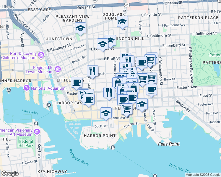 map of restaurants, bars, coffee shops, grocery stores, and more near 426 South Dallas Street in Baltimore