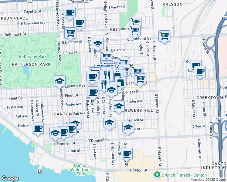 map of restaurants, bars, coffee shops, grocery stores, and more near 534 Canton Court in Baltimore
