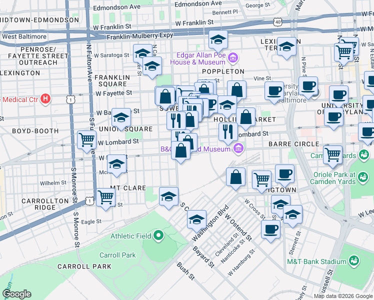 map of restaurants, bars, coffee shops, grocery stores, and more near 101 Independence Avenue Southeast in Washington