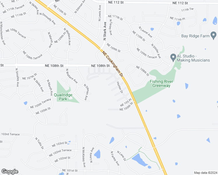 map of restaurants, bars, coffee shops, grocery stores, and more near 8806 Northeast 107th Street in Kansas City