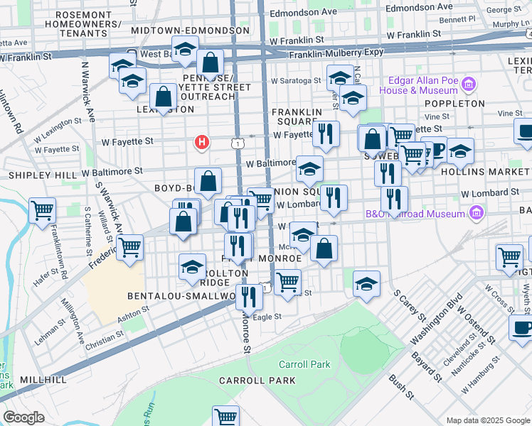 map of restaurants, bars, coffee shops, grocery stores, and more near 101 Independence Avenue Southeast in Washington
