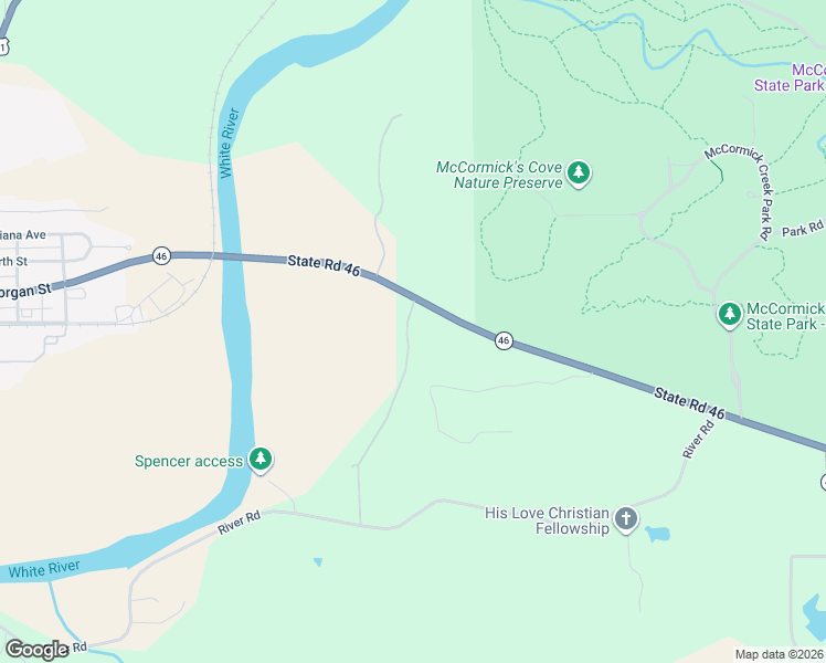 map of restaurants, bars, coffee shops, grocery stores, and more near 1650 Indiana 46 in Spencer