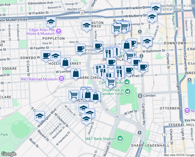 map of restaurants, bars, coffee shops, grocery stores, and more near 101 Independence Avenue Southeast in Washington
