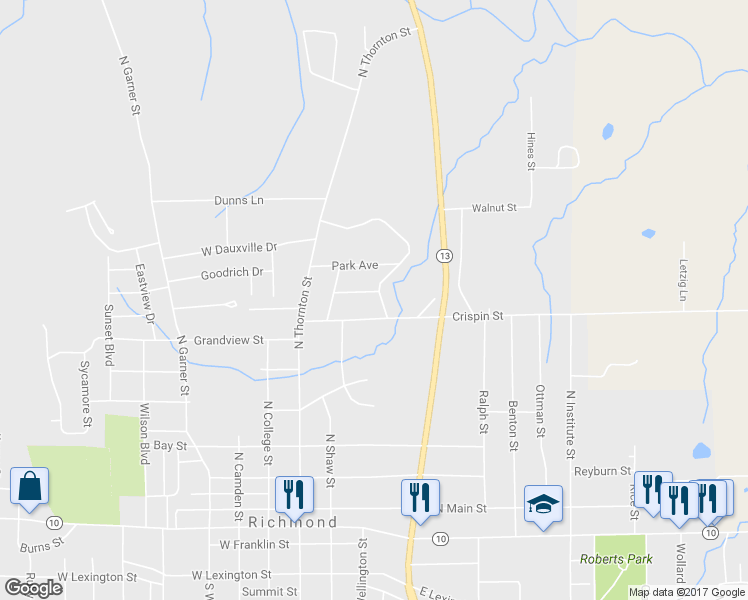 map of restaurants, bars, coffee shops, grocery stores, and more near 210 Rothrock Avenue in Richmond