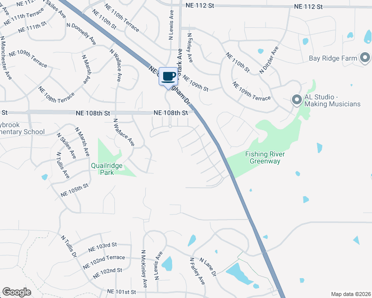 map of restaurants, bars, coffee shops, grocery stores, and more near 8806 Northeast 107th Street in Kansas City