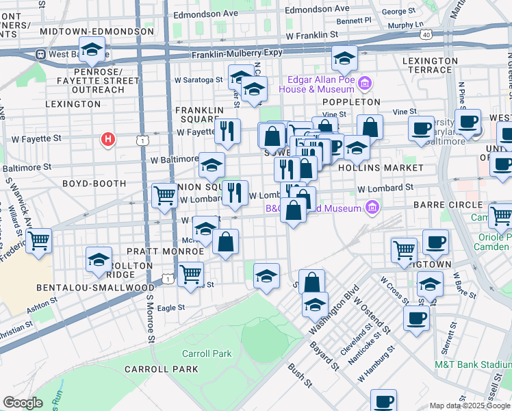 map of restaurants, bars, coffee shops, grocery stores, and more near 1406 Lemmon Street in Baltimore