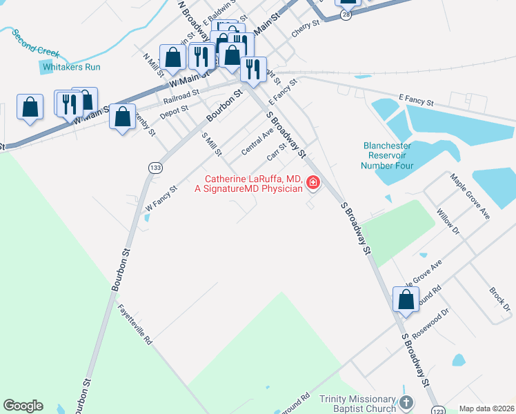 map of restaurants, bars, coffee shops, grocery stores, and more near 535 Mill Street in Blanchester