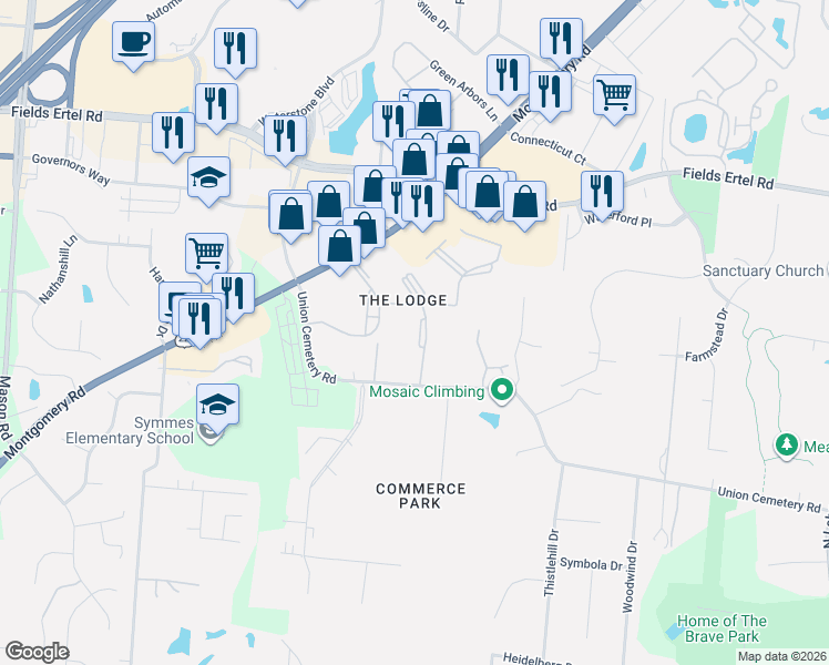 map of restaurants, bars, coffee shops, grocery stores, and more near 410 Carrington Place in Loveland