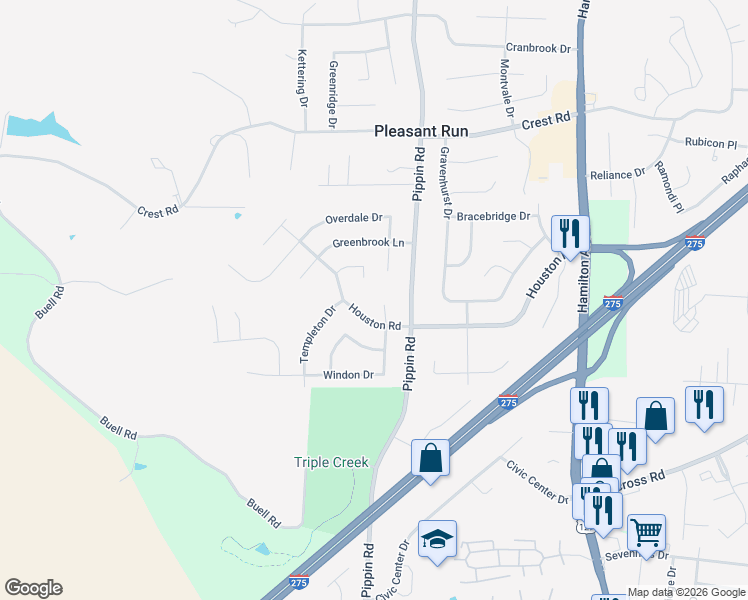map of restaurants, bars, coffee shops, grocery stores, and more near 2764 Quaker Court in Cincinnati