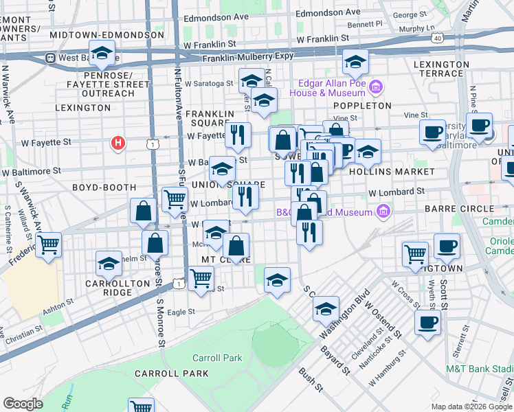 map of restaurants, bars, coffee shops, grocery stores, and more near 101 Independence Avenue Southeast in Washington