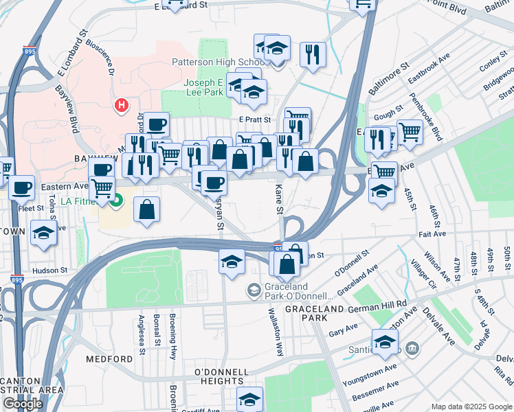 map of restaurants, bars, coffee shops, grocery stores, and more near 4th Street in Baltimore