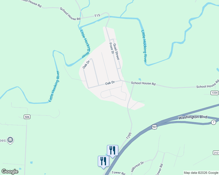 map of restaurants, bars, coffee shops, grocery stores, and more near 19 Wood Drive in Little Hocking