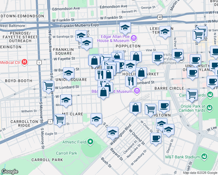 map of restaurants, bars, coffee shops, grocery stores, and more near 101 Independence Avenue Southeast in Washington