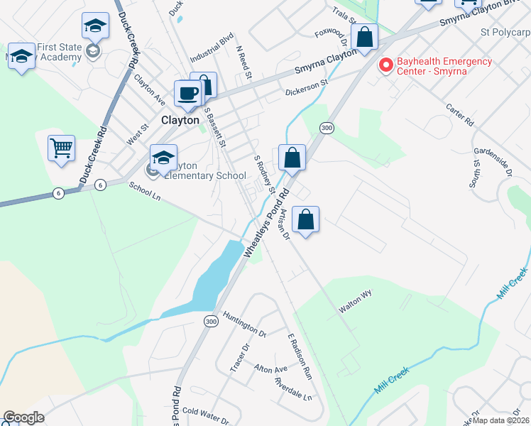 map of restaurants, bars, coffee shops, grocery stores, and more near 4617 Wheatleys Pond Road in Clayton