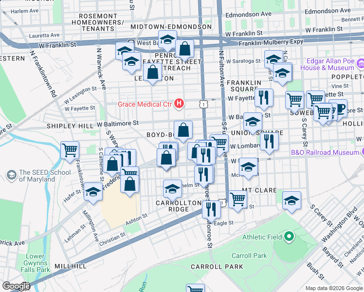 map of restaurants, bars, coffee shops, grocery stores, and more near 101 Independence Avenue Southeast in Washington