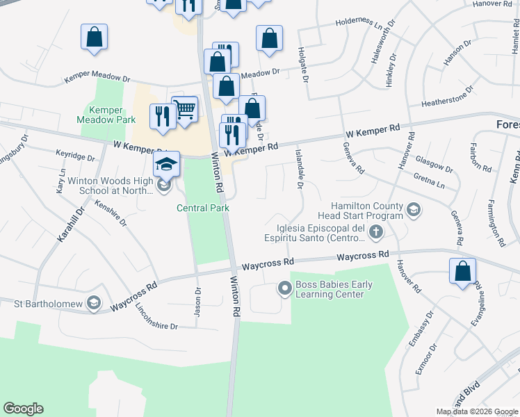 map of restaurants, bars, coffee shops, grocery stores, and more near 1127 Imprint Lane in Cincinnati