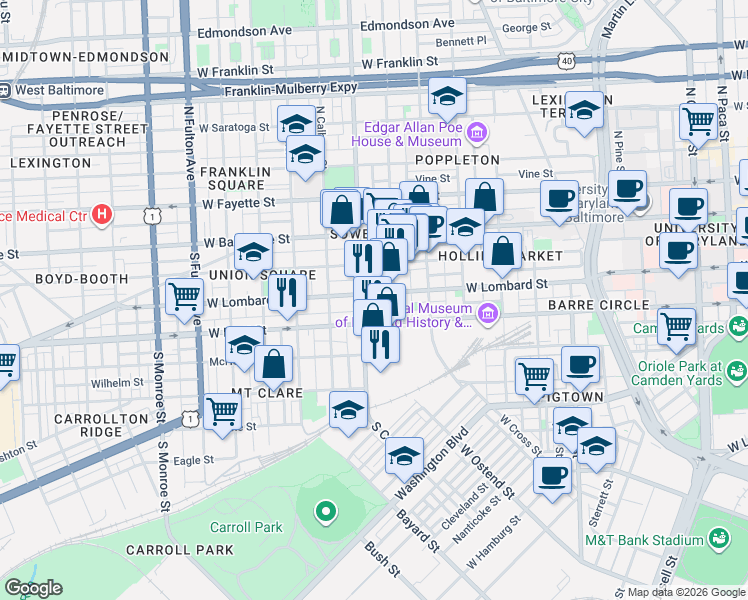 map of restaurants, bars, coffee shops, grocery stores, and more near 101 Independence Avenue Southeast in Washington
