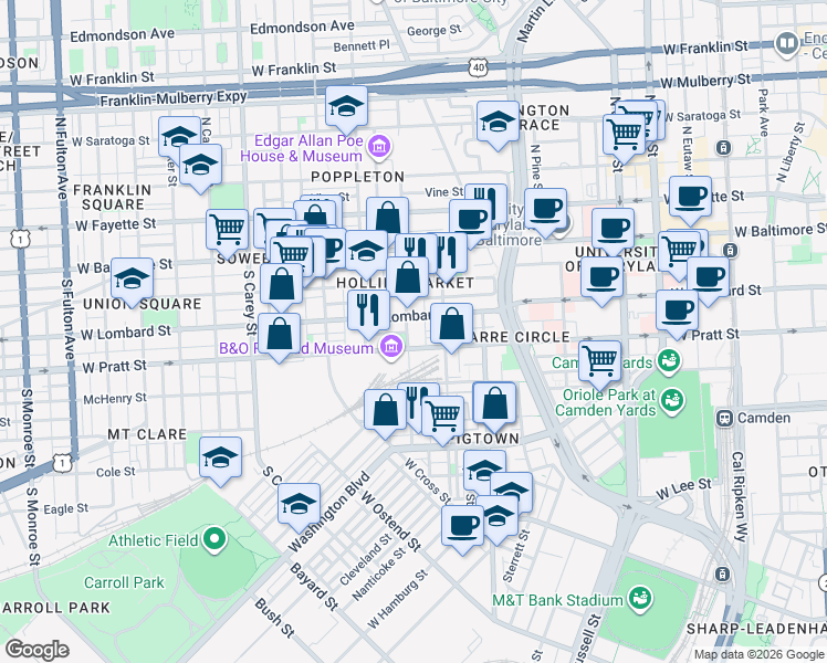 map of restaurants, bars, coffee shops, grocery stores, and more near 101 Independence Avenue Southeast in Washington