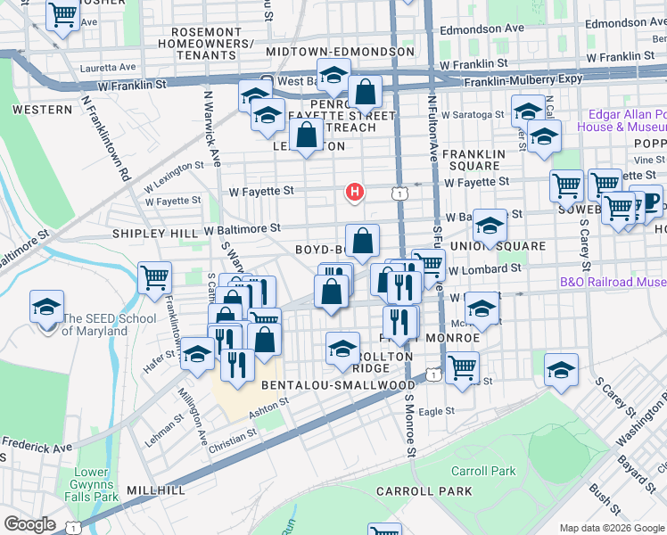 map of restaurants, bars, coffee shops, grocery stores, and more near 101 Independence Avenue Southeast in Washington