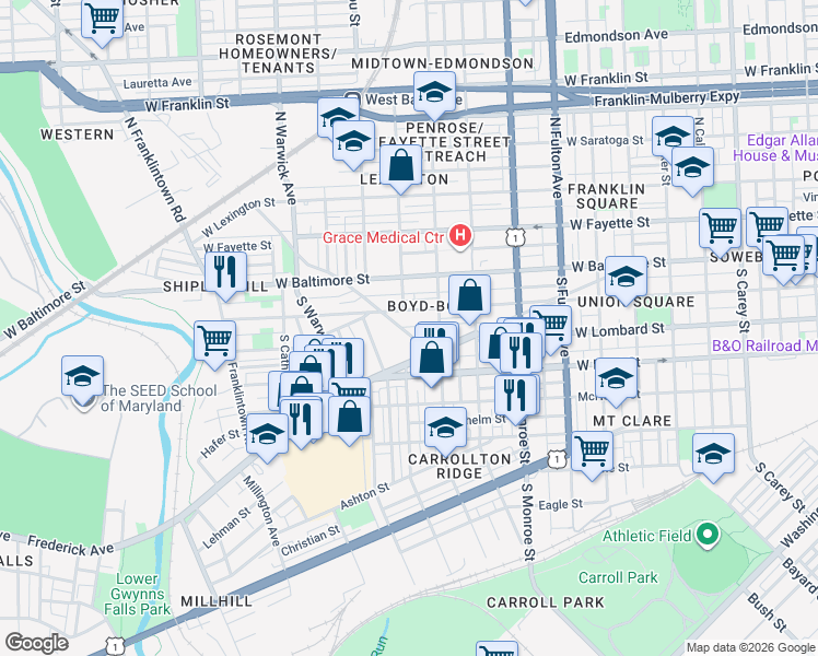 map of restaurants, bars, coffee shops, grocery stores, and more near 101 Independence Avenue Southeast in Washington