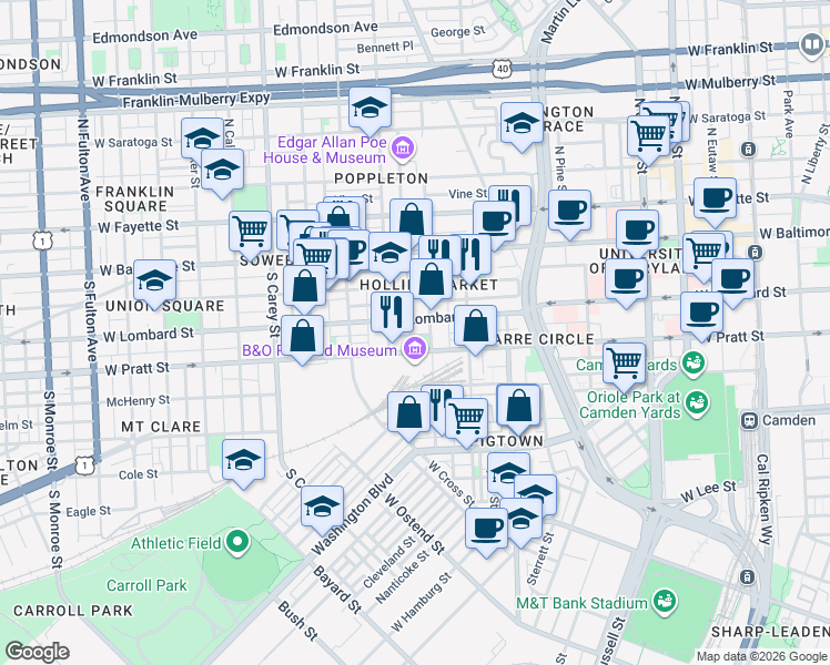 map of restaurants, bars, coffee shops, grocery stores, and more near 101 Independence Avenue Southeast in Washington