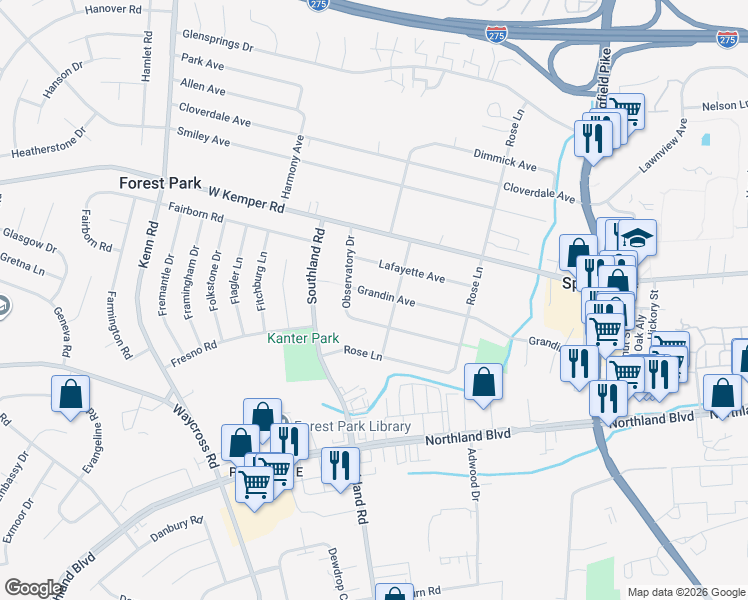 map of restaurants, bars, coffee shops, grocery stores, and more near 573 Grandin Avenue in Springdale