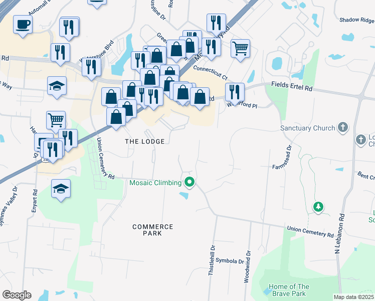 map of restaurants, bars, coffee shops, grocery stores, and more near 11894 Shenandoah Trce in Loveland