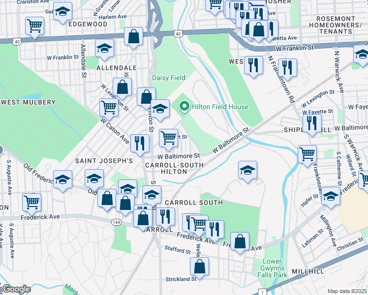 map of restaurants, bars, coffee shops, grocery stores, and more near 17 North Bernice Avenue in Baltimore