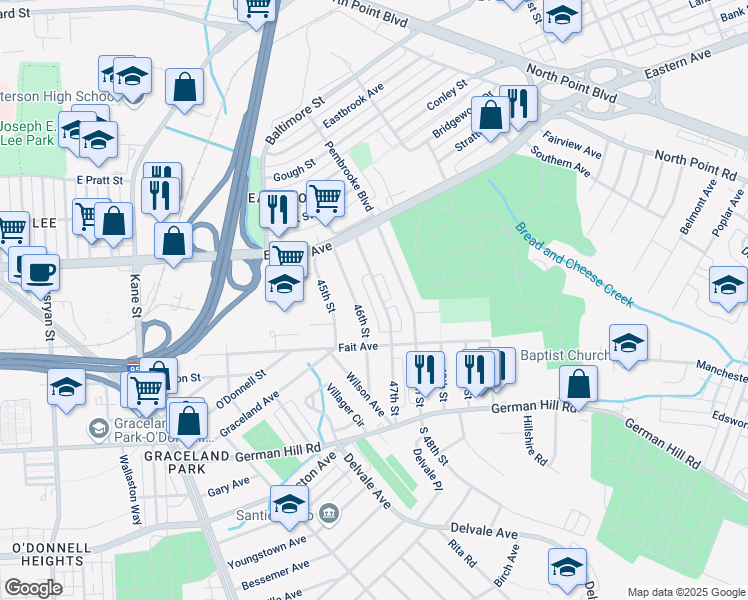 map of restaurants, bars, coffee shops, grocery stores, and more near 548 47th Street in Baltimore