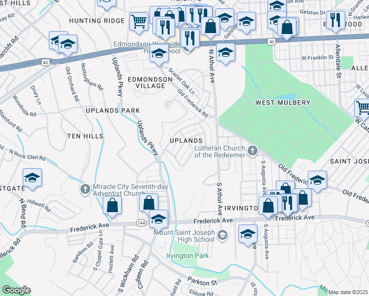 map of restaurants, bars, coffee shops, grocery stores, and more near 4513 Manorview Road in Baltimore