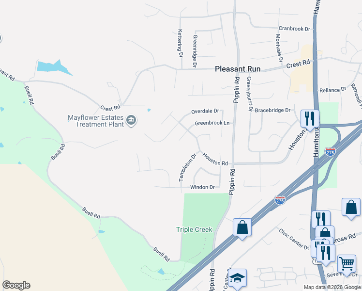 map of restaurants, bars, coffee shops, grocery stores, and more near 2941 Greenbrook Lane in Cincinnati