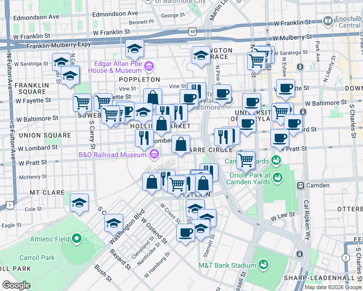 map of restaurants, bars, coffee shops, grocery stores, and more near 101 Independence Avenue Southeast in Washington