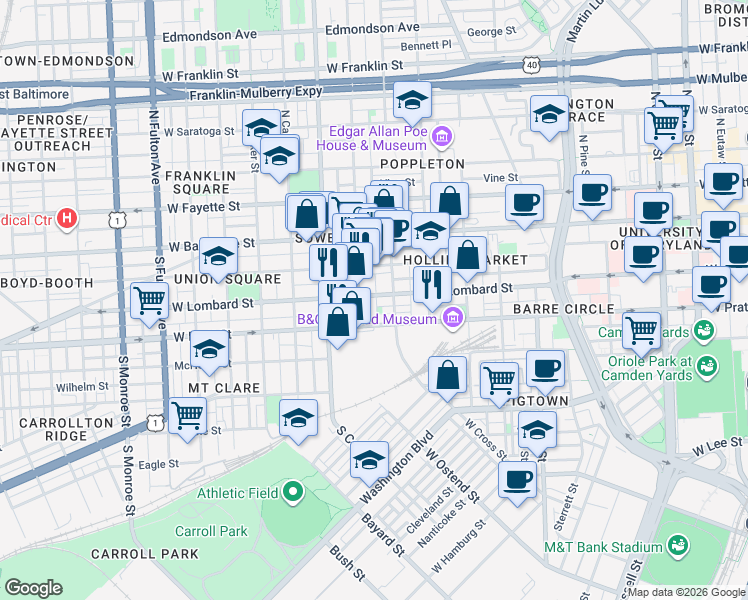 map of restaurants, bars, coffee shops, grocery stores, and more near 101 Independence Avenue Southeast in Washington