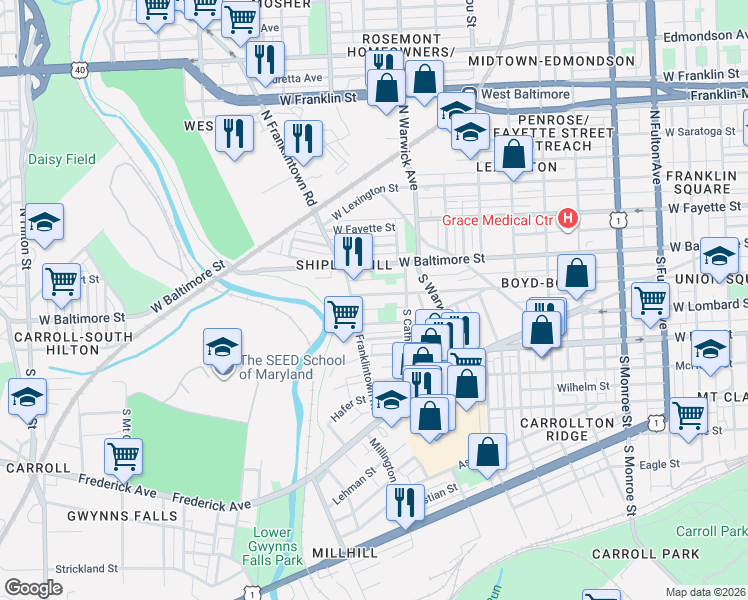 map of restaurants, bars, coffee shops, grocery stores, and more near 101 Independence Avenue Southeast in Washington