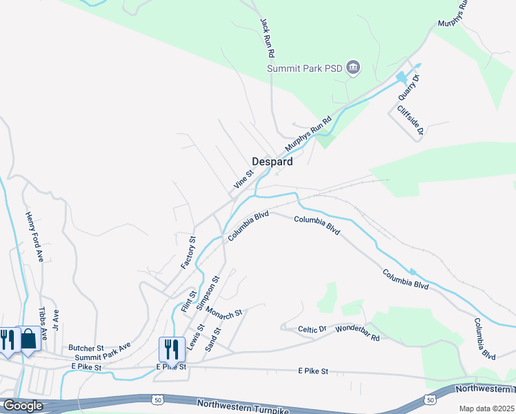 map of restaurants, bars, coffee shops, grocery stores, and more near 151 Railroad St in Clarksburg