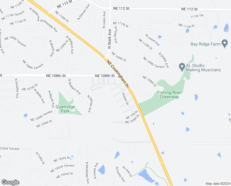 map of restaurants, bars, coffee shops, grocery stores, and more near 8806 Northeast 107th Street in Kansas City