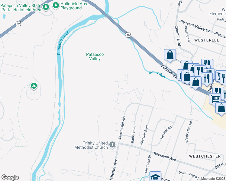 map of restaurants, bars, coffee shops, grocery stores, and more near 6 Stoneham Ct in Catonsville