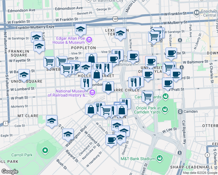 map of restaurants, bars, coffee shops, grocery stores, and more near 101 Independence Avenue Southeast in Washington