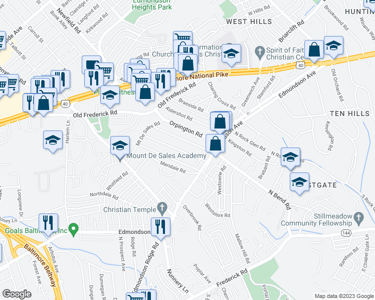 map of restaurants, bars, coffee shops, grocery stores, and more near 611 Plymouth Road in Baltimore