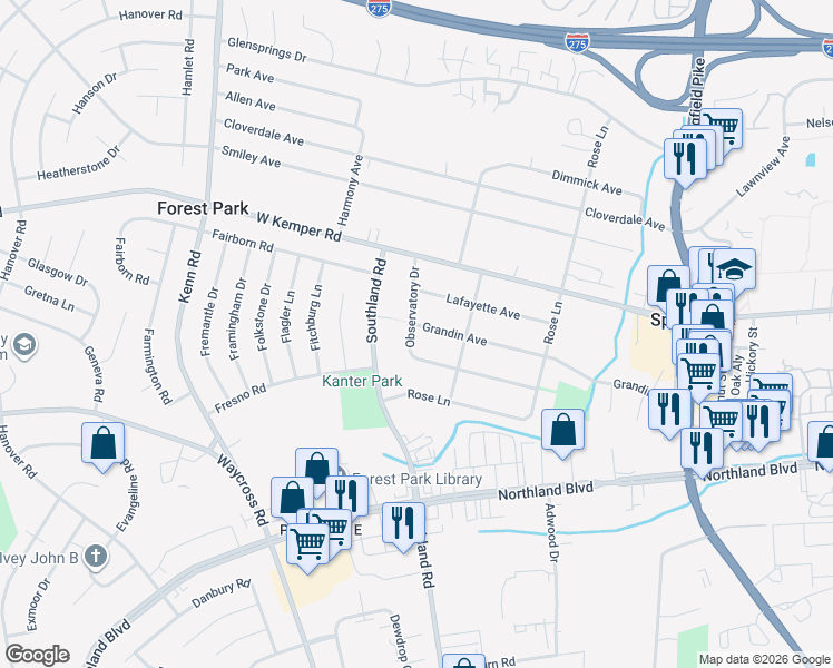 map of restaurants, bars, coffee shops, grocery stores, and more near 577 Observatory Drive in Cincinnati