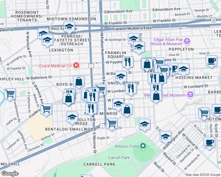 map of restaurants, bars, coffee shops, grocery stores, and more near 101 Independence Avenue Southeast in Washington