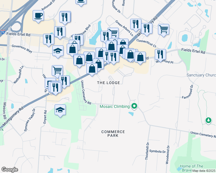 map of restaurants, bars, coffee shops, grocery stores, and more near 130 Carrington Lane in Loveland