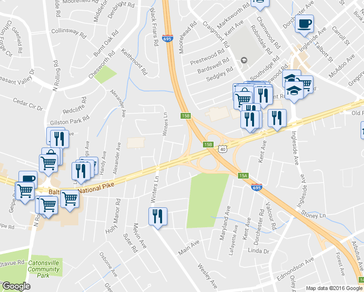 map of restaurants, bars, coffee shops, grocery stores, and more near 508 Cargil Avenue in Catonsville