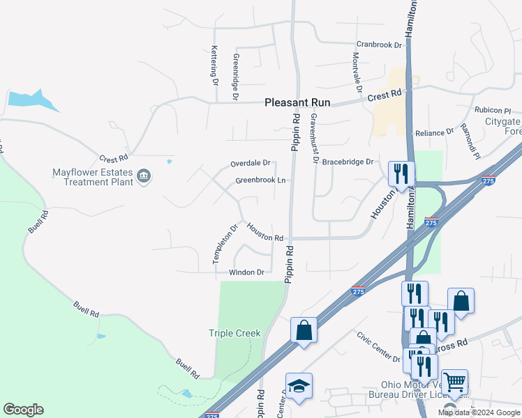 map of restaurants, bars, coffee shops, grocery stores, and more near 2764 Quaker Court in Cincinnati